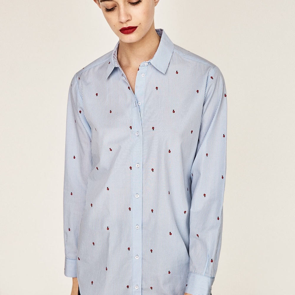 Zara oversized ladybird pinstripe shirt